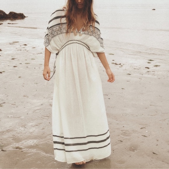 Zara boho embroidered beaded kaftan dress Size XS/S NWT - Picture 5 of 6